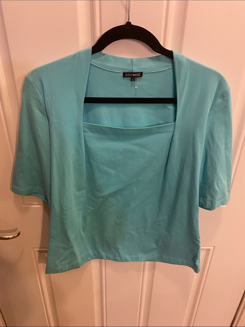 600 West Women's Aqua Short Sleeve Open-Front Layered Top